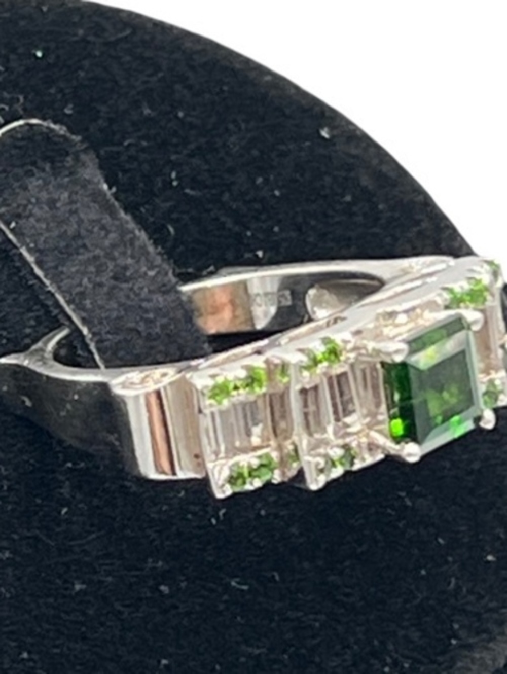 BBJ Cascading Sterling Silver Ring Emerald Cut Green CZ